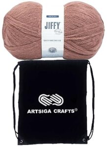 lion brand jiffy bonus bundle yarn clay 451-102 (1-skein) same dye lot chunky bulky #5 soft knitting yarn crochet 100% acrylic bundle with 1 artsiga craft bag