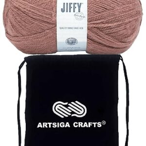 Lion Brand Jiffy Bonus Bundle Yarn Clay 451-102 (1-Skein) Same Dye Lot Chunky Bulky #5 Soft Knitting Yarn Crochet 100% Acrylic Bundle with 1 Artsiga Craft Bag