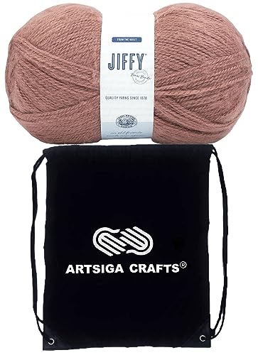 Lion Brand Jiffy Bonus Bundle Yarn Clay 451-102 (1-Skein) Same Dye Lot Chunky Bulky #5 Soft Knitting Yarn Crochet 100% Acrylic Bundle with 1 Artsiga Craft Bag