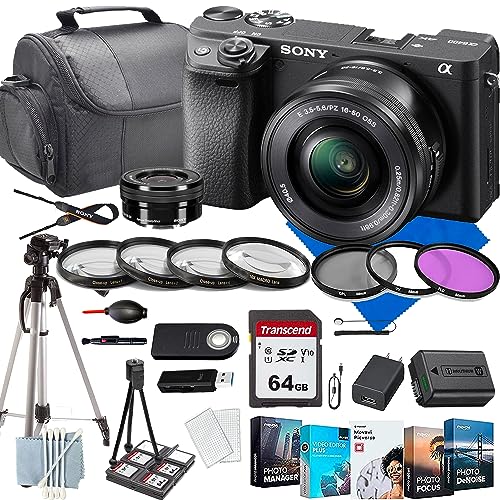 Sony Alpha A6400 Mirrorless Camera with Sony E 16-50mm f/3.5-5.6 OSS Lens+64Gig Momory Cards+Lens+Case+Photo Software(28PC) Bundle