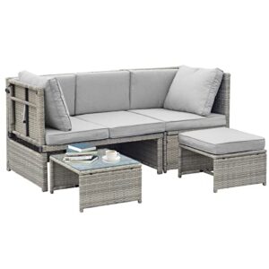 pieryakers outdoor patio furniture,rattan outdoor furniture sectional sofa 4 piece, all weather outdoor couch,pe wicker rattan outdoor lounge patio sofas with cushions for backyard, poolside, yard,etc