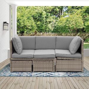 Pieryakers Outdoor Patio Furniture,Rattan Outdoor Furniture Sectional Sofa 4 Piece, All Weather Outdoor Couch,PE Wicker Rattan Outdoor Lounge Patio Sofas with Cushions for Backyard, Poolside, Yard,etc