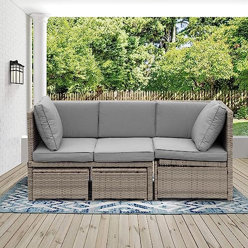 Pieryakers Outdoor Patio Furniture,Rattan Outdoor Furniture Sectional Sofa 4 Piece, All Weather Outdoor Couch,PE Wicker Rattan Outdoor Lounge Patio Sofas with Cushions for Backyard, Poolside, Yard,etc