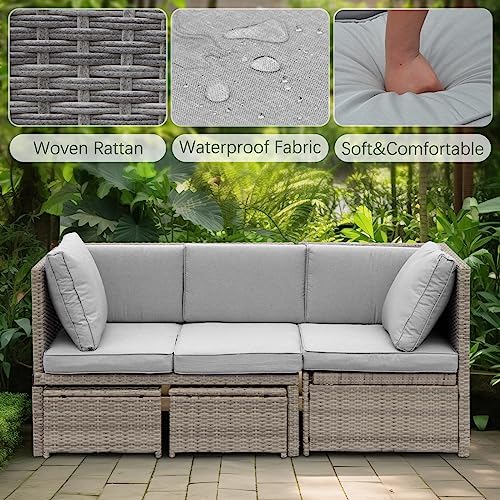 Pieryakers Outdoor Patio Furniture,Rattan Outdoor Furniture Sectional Sofa 4 Piece, All Weather Outdoor Couch,PE Wicker Rattan Outdoor Lounge Patio Sofas with Cushions for Backyard, Poolside, Yard,etc