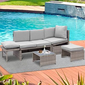 Pieryakers Outdoor Patio Furniture,Rattan Outdoor Furniture Sectional Sofa 4 Piece, All Weather Outdoor Couch,PE Wicker Rattan Outdoor Lounge Patio Sofas with Cushions for Backyard, Poolside, Yard,etc