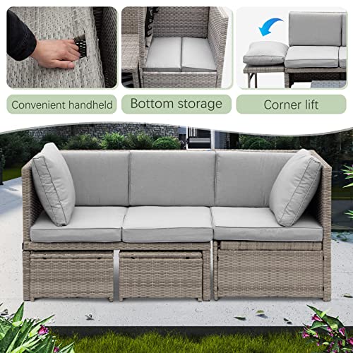 Pieryakers Outdoor Patio Furniture,Rattan Outdoor Furniture Sectional Sofa 4 Piece, All Weather Outdoor Couch,PE Wicker Rattan Outdoor Lounge Patio Sofas with Cushions for Backyard, Poolside, Yard,etc