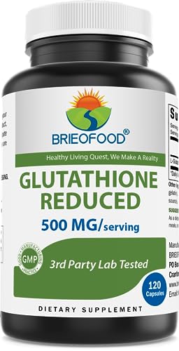 Brieofood Glutathione (Reduced) 500mg per Serving - 120 Capsules - Immune Support Supplement - Collagen & Antioxidant Support