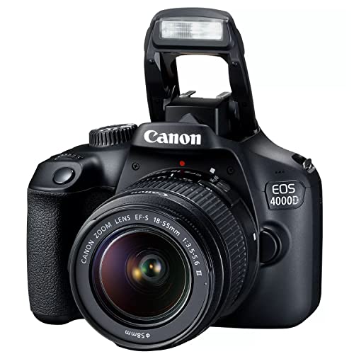 Canon EOS 4000D / Rebel T100 DSLR Camera w/EF-S 18-55mm F/3.5-5.6 Zoom Lens + 64GB Memory, Case, Tripod, Flash, and More (31pc Bundle)