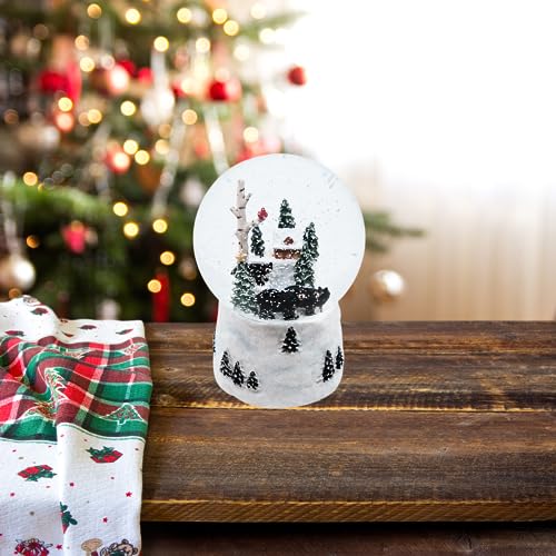 Swirling Snow Globe with a Cabin and a Black Bear Family, Freestanding Christmas Decoration, Festive Holiday Décor, 6.75 Inches