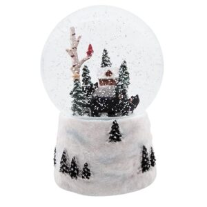 Swirling Snow Globe with a Cabin and a Black Bear Family, Freestanding Christmas Decoration, Festive Holiday Décor, 6.75 Inches