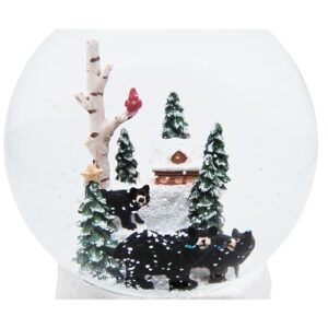 Swirling Snow Globe with a Cabin and a Black Bear Family, Freestanding Christmas Decoration, Festive Holiday Décor, 6.75 Inches