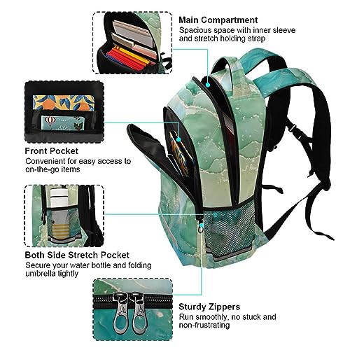 Sletend Durable Kids Backpack Boys Girls Elementary School Bags Green Marble Print School Book Bags for Teens Kindergarten Sturdy Lightweight Travel Gifts, Personalized Prints Student School Bag