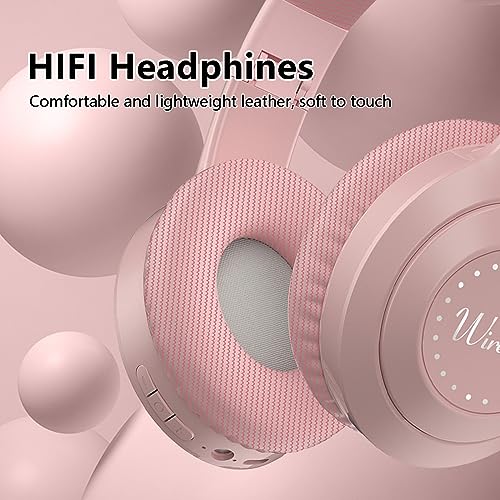 Active Noise Cancelling Headphones Wireless Over Ear Bluetooth Headphones Hi-Res Audio Deep Bass Memory Foam Ear Cups for Home Travel Office(Pink)