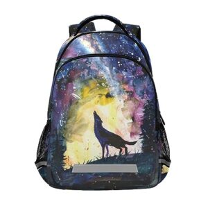 sletend teenage girl’s boy’s backpack middle school student bookbag starry sky wolf outdoor daypack with reflective stripes, large capacity printed children's backpack student school bag