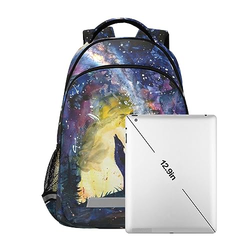 Sletend Teenage Girl’s Boy’s Backpack Middle School Student Bookbag Starry Sky Wolf Outdoor Daypack with Reflective Stripes, Large Capacity Printed Children's Backpack Student School Bag