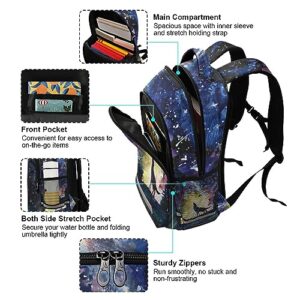 Sletend Teenage Girl’s Boy’s Backpack Middle School Student Bookbag Starry Sky Wolf Outdoor Daypack with Reflective Stripes, Large Capacity Printed Children's Backpack Student School Bag