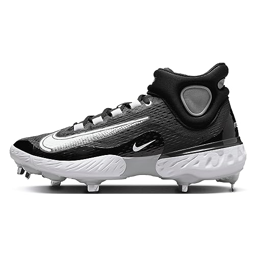 Nike Men's Alpha Huarache Elite 4 Mid Baseball Cleats (15 US, Black/Dark Smoke Grey/Light Smoke Grey/White)