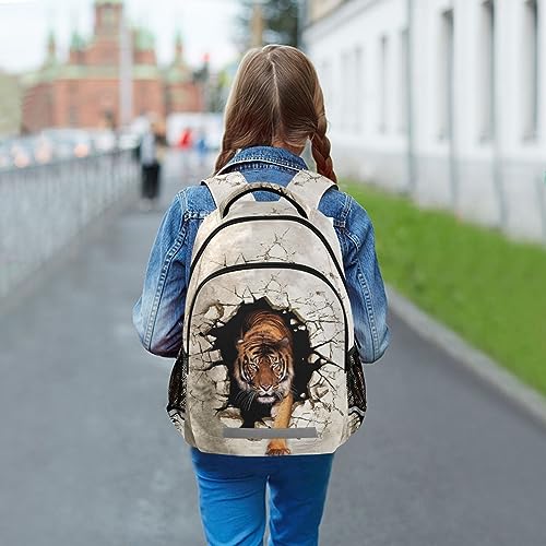 Sletend Durable Kids Backpack Boys Girls Elementary School Bags Tiger Animal School Book Bags for Teens Kindergarten Sturdy Lightweight Travel Gifts, Personalized Prints Student School Bag