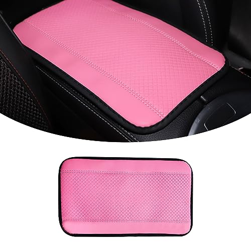 Hawyet 1 PC Car Center Console Armrest Cover Pad, 12.5In x 7.4In Fiber Leather Embossing Center Console Armrest Protector, Universal Waterproof Armrest Box Mat (Pink)