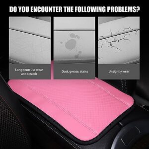 Hawyet 1 PC Car Center Console Armrest Cover Pad, 12.5In x 7.4In Fiber Leather Embossing Center Console Armrest Protector, Universal Waterproof Armrest Box Mat (Pink)