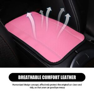 Hawyet 1 PC Car Center Console Armrest Cover Pad, 12.5In x 7.4In Fiber Leather Embossing Center Console Armrest Protector, Universal Waterproof Armrest Box Mat (Pink)