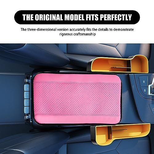 Hawyet 1 PC Car Center Console Armrest Cover Pad, 12.5In x 7.4In Fiber Leather Embossing Center Console Armrest Protector, Universal Waterproof Armrest Box Mat (Pink)