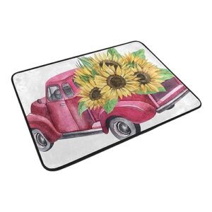 Doormat Welcome Door Mat-Farm Red Trolley Yellow Sunflower Flowers,Living Room Kitchen Floor Mat Home  Indoor Outdoor Decoration 24X16INCH