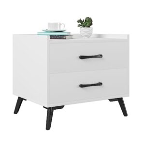 youmumeub nightstand with 2 drawers white besides table for bedroom modern end table for bedroom sofa small caninet with solid metal legs
