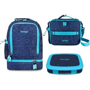 bentgo® kids 5-compartment lunch box set with insulated lunch bag and 2-in-1 backpack & insulated lunch bag (confetti edition - abyss blue)