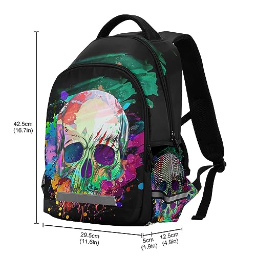 Sletend Printed Backpacks for Boys and Girls Skull Oil Painting Safety Student School Bag with Night Reflective Strip, Kids Backpack for Elementary Primary Middle School Student School Bag