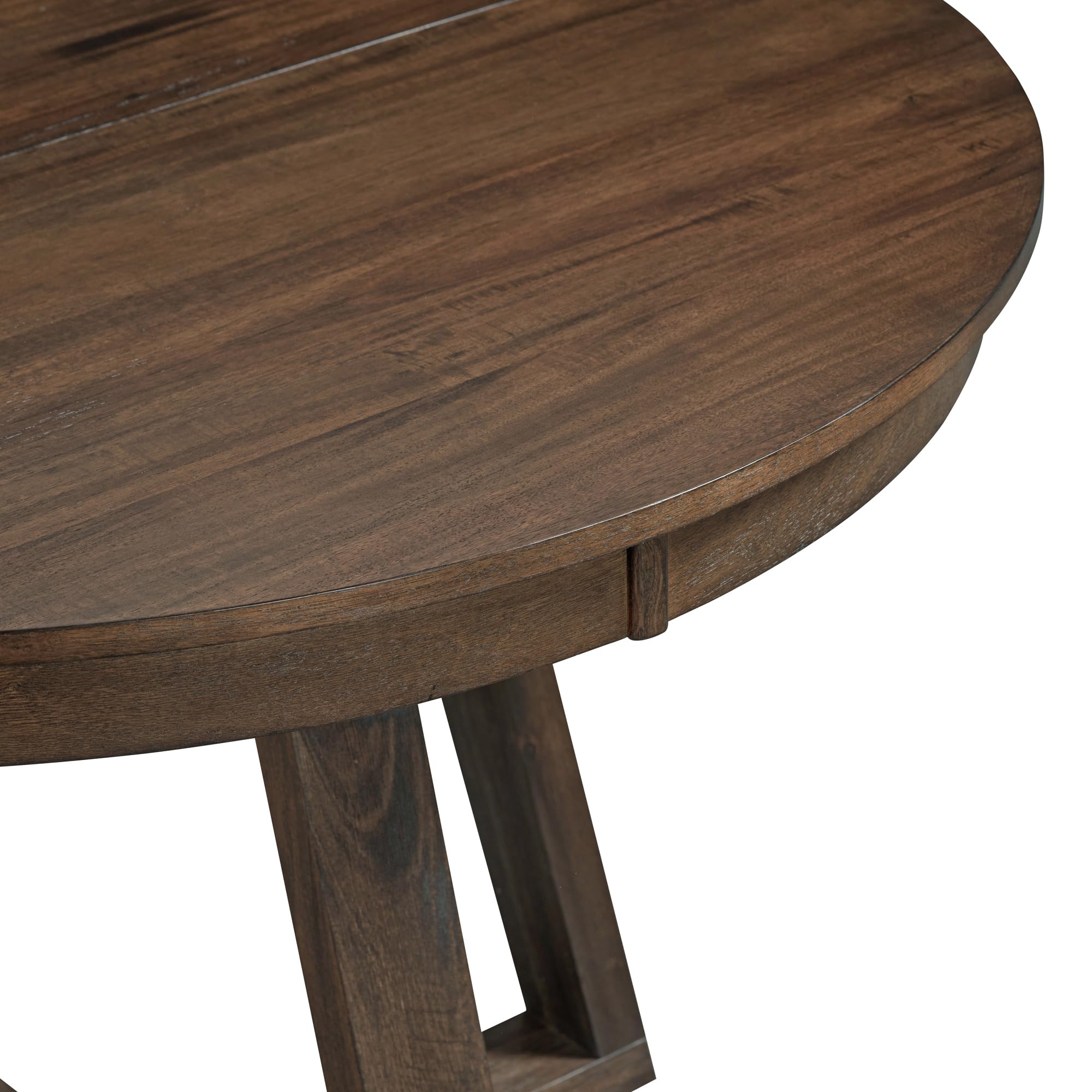 Merax, Walnut 5-Piece Retro Functional Set,Round Wood Table with a 16" W Leaf and 4 Upholstered Chairs for Dining Room