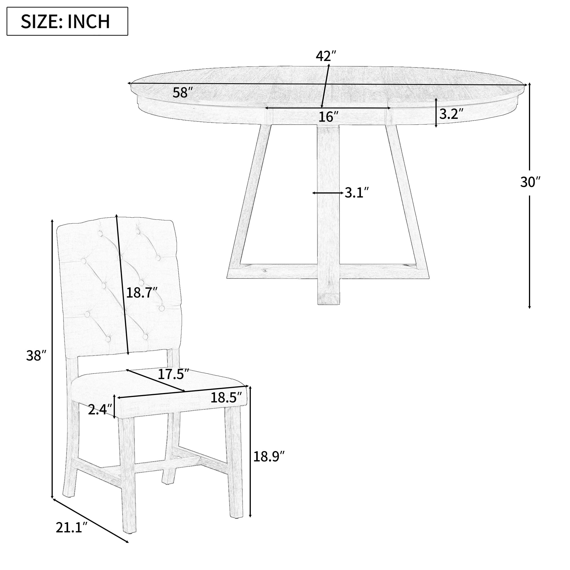 Merax, Walnut 5-Piece Retro Functional Set,Round Wood Table with a 16" W Leaf and 4 Upholstered Chairs for Dining Room