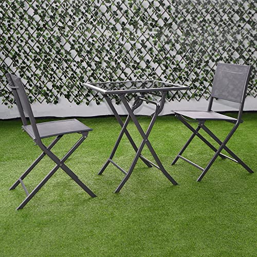 N/A 3 Pcs Bistro Set Garden Backyard Table Chairs Outdoor Patio Furniture Folding Square Table