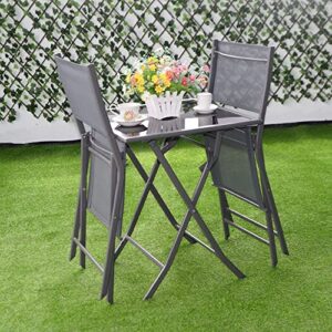 N/A 3 Pcs Bistro Set Garden Backyard Table Chairs Outdoor Patio Furniture Folding Square Table