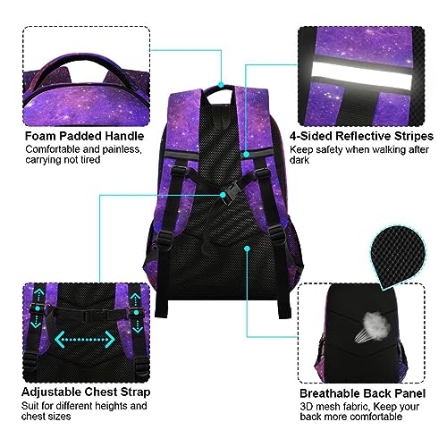 Sletend Teenage Girl’s Boy’s Backpack Middle School Student Bookbag Starry Sky Outdoor Daypack with Reflective Stripes, Large Capacity Printed Children's Backpack Student School Bag