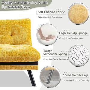 Convertible Comfy Futon Sofa Bed, 72" L Sleeper Couch with Thicker Cushion, Upholstered Modern Reclining Loveseat Folding Sofa for Small Living Room, Dorm, Apartment, Office, Yellow