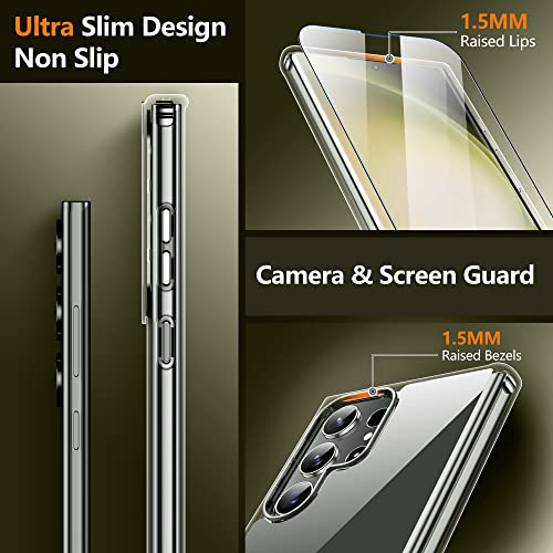 SPIDERCASE for Samsung Galaxy S23 Ultra Case, with 2 Pcs [Camera Lens Protector+Soft Screen Protector], [Anti-Yellowing] [Military Grade Shockproof] Slim Thin Galaxy S23 Ultra Case 6.8"，Clear