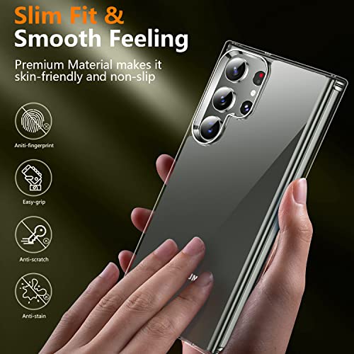 SPIDERCASE for Samsung Galaxy S23 Ultra Case, with 2 Pcs [Camera Lens Protector+Soft Screen Protector], [Anti-Yellowing] [Military Grade Shockproof] Slim Thin Galaxy S23 Ultra Case 6.8"，Clear