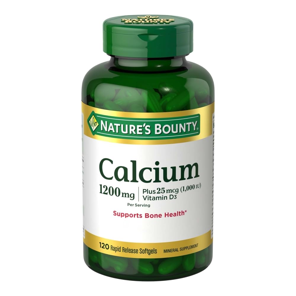 Nature's Bounty Calcium Carbonate & Vitamin D, Supports Immune Health & Bone Health, 1200mg Calcium & 1000IU Vitamin D3, 120 Softgels