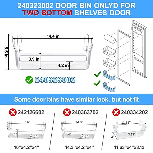 [4 PACK] UPGRADED 240356402 Upper Refrigerator Door Shelf & 240323002 Bottom Door Bin Replacement Compatible with Frigidaire Refrigerator Door Shelf FGHS2631PF4A,FGHS2655PF5A,FGUS2642LF2,LGUS2642LF1