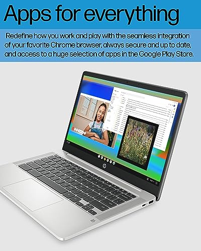 HP 2023 Newest Chromebook 14 Laptop, Intel Quad-Core Processor, 4GB RAM, 64GB eMMC, 14" HD Micro-Edge Display, Ultra Light, 4K Graphics, Anti-Glare, Wi-Fi, Chrome OS, Bundle with JAWFOAL