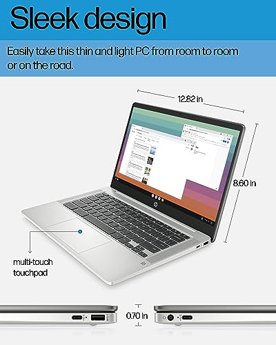 HP 2023 Newest Chromebook 14 Laptop, Intel Quad-Core Processor, 4GB RAM, 64GB eMMC, 14" HD Micro-Edge Display, Ultra Light, 4K Graphics, Anti-Glare, Wi-Fi, Chrome OS, Bundle with JAWFOAL