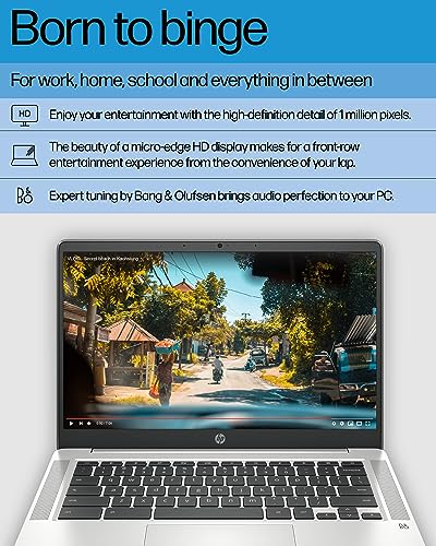 HP 2023 Newest Chromebook 14 Laptop, Intel Quad-Core Processor, 4GB RAM, 64GB eMMC, 14" HD Micro-Edge Display, Ultra Light, 4K Graphics, Anti-Glare, Wi-Fi, Chrome OS, Bundle with JAWFOAL