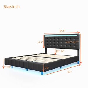 Queen Size Floating Bed Frame with LED Lights and USB Charging, Modern Upholstered Platform LED Bed Frame No Box Spring Needed, Easy Assembly (Black)