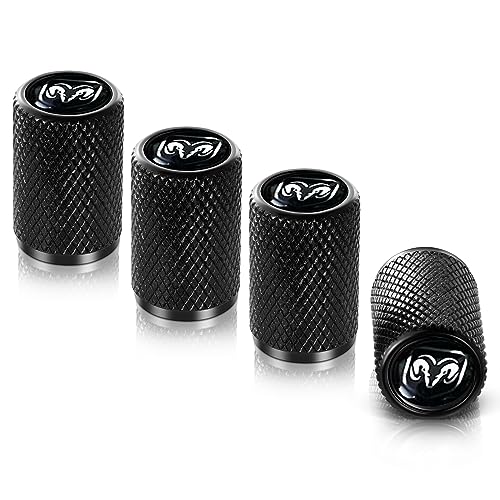 Metal Auto Tire Valve Stem Compatible with Dodge Hell Cat Charger Viper Demon Tyrannosaurus Rex Mammoth Durango Ram Horn Trim Accessories 4pcs Black