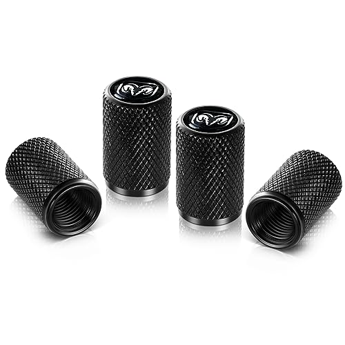 Metal Auto Tire Valve Stem Compatible with Dodge Hell Cat Charger Viper Demon Tyrannosaurus Rex Mammoth Durango Ram Horn Trim Accessories 4pcs Black