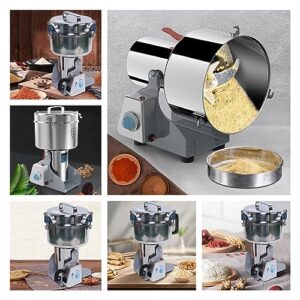 Grain Grinders, 2000g 110V Commercial Electric Herb Mills Spice Grinder Stainless Steel Food Grinding Machine 270° Swing Type Power Mill & Grinder for Coffee Bean Nut, 60-350 Mesh Degree of Crushing