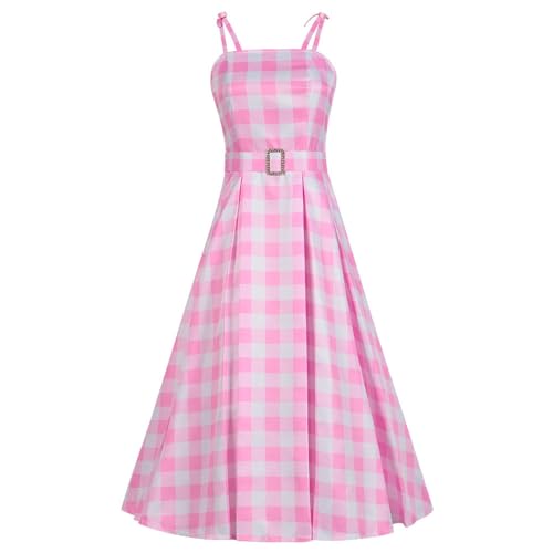 VZUIF 2023 Movie Cosplay Pink Dress Anime Girls Pink and White Gingham Dress Outfit