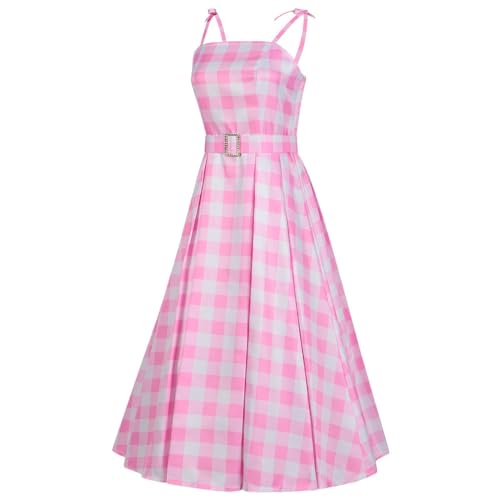 VZUIF 2023 Movie Cosplay Pink Dress Anime Girls Pink and White Gingham Dress Outfit