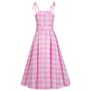 VZUIF 2023 Movie Cosplay Pink Dress Anime Girls Pink and White Gingham Dress Outfit